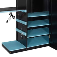 Lit mezzanine en bois pleine taille Luxystar avec bureau réglable, armoire, étagères et panneau perforé