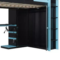 Lit mezzanine en bois pleine taille Luxystar avec bureau réglable, armoire, étagères et panneau perforé