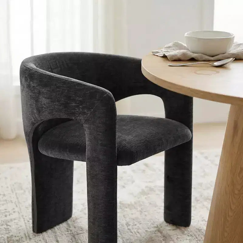 Ensemble table à manger ronde avec 2 fauteuils en chenille, table moderne à piédestal et chaises rembourrées à dossier complet et accoudoirs - Panipeachy