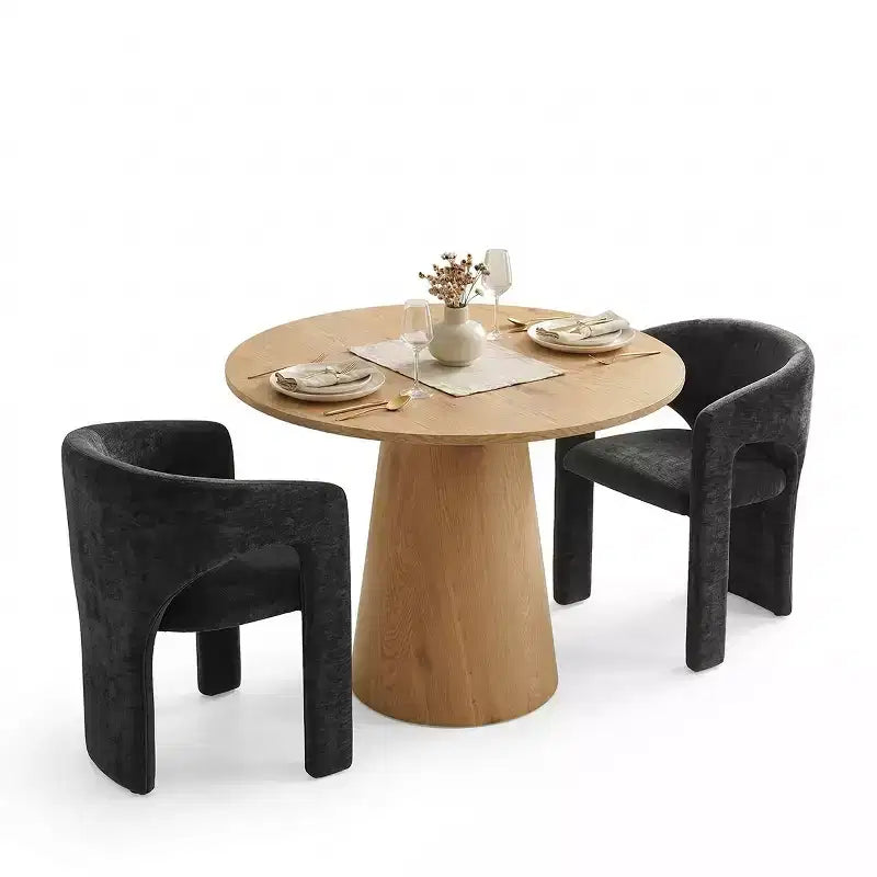 Ensemble table à manger ronde avec 2 fauteuils en chenille, table moderne à piédestal et chaises rembourrées à dossier complet et accoudoirs - Panipeachy