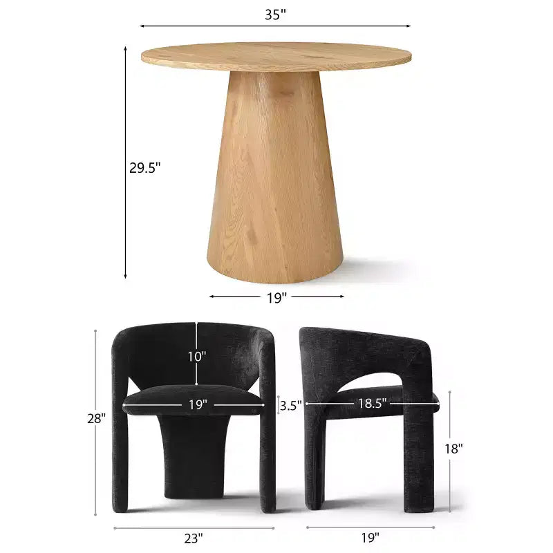 Ensemble table à manger ronde avec 2 fauteuils en chenille, table moderne à piédestal et chaises rembourrées à dossier complet et accoudoirs - Panipeachy