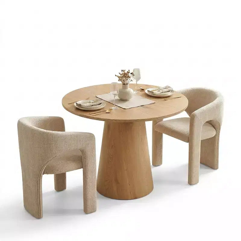 Ensemble table à manger ronde avec 2 fauteuils en chenille, table moderne à piédestal et chaises rembourrées à dossier complet et accoudoirs - Panipeachy