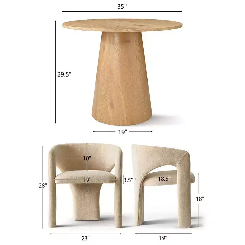 Ensemble table à manger ronde avec 2 fauteuils en chenille, table moderne à piédestal et chaises rembourrées à dossier complet et accoudoirs - Panipeachy
