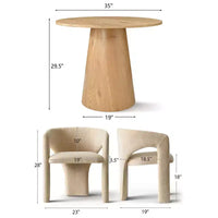 Ensemble table à manger ronde avec 2 fauteuils en chenille, table moderne à piédestal et chaises rembourrées à dossier complet et accoudoirs - Panipeachy