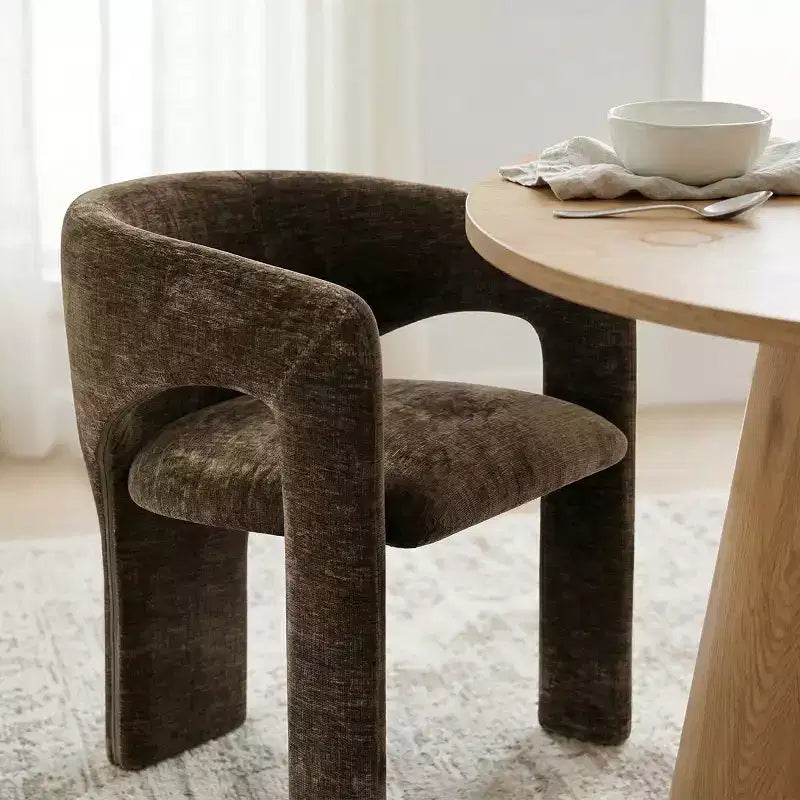 Ensemble table à manger ronde avec 2 fauteuils en chenille, table moderne à piédestal et chaises rembourrées à dossier complet et accoudoirs - Panipeachy