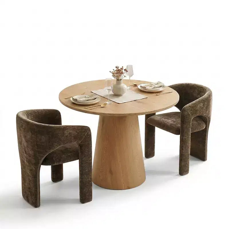 Ensemble table à manger ronde avec 2 fauteuils en chenille, table moderne à piédestal et chaises rembourrées à dossier complet et accoudoirs - Panipeachy
