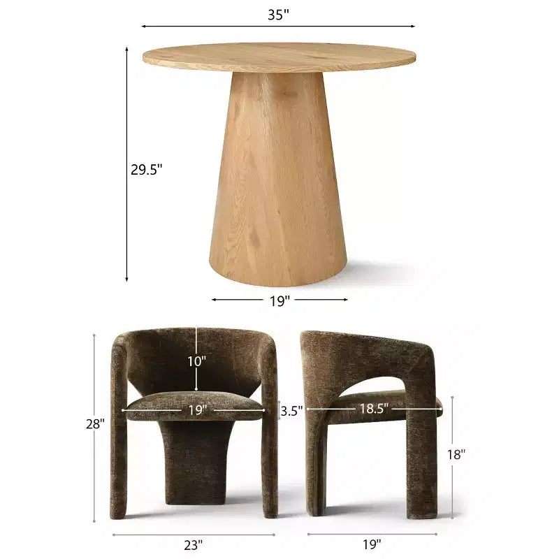 Ensemble table à manger ronde avec 2 fauteuils en chenille, table moderne à piédestal et chaises rembourrées à dossier complet et accoudoirs - Panipeachy