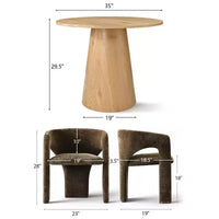Ensemble table à manger ronde avec 2 fauteuils en chenille, table moderne à piédestal et chaises rembourrées à dossier complet et accoudoirs - Panipeachy
