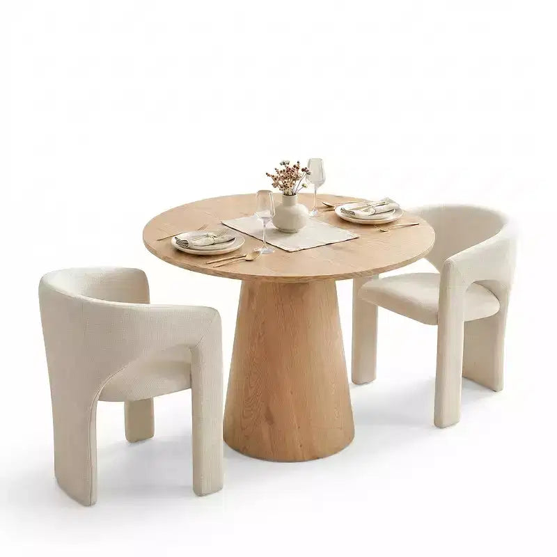 Ensemble table à manger ronde avec 2 fauteuils en chenille, table moderne à piédestal et chaises rembourrées à dossier complet et accoudoirs - Panipeachy