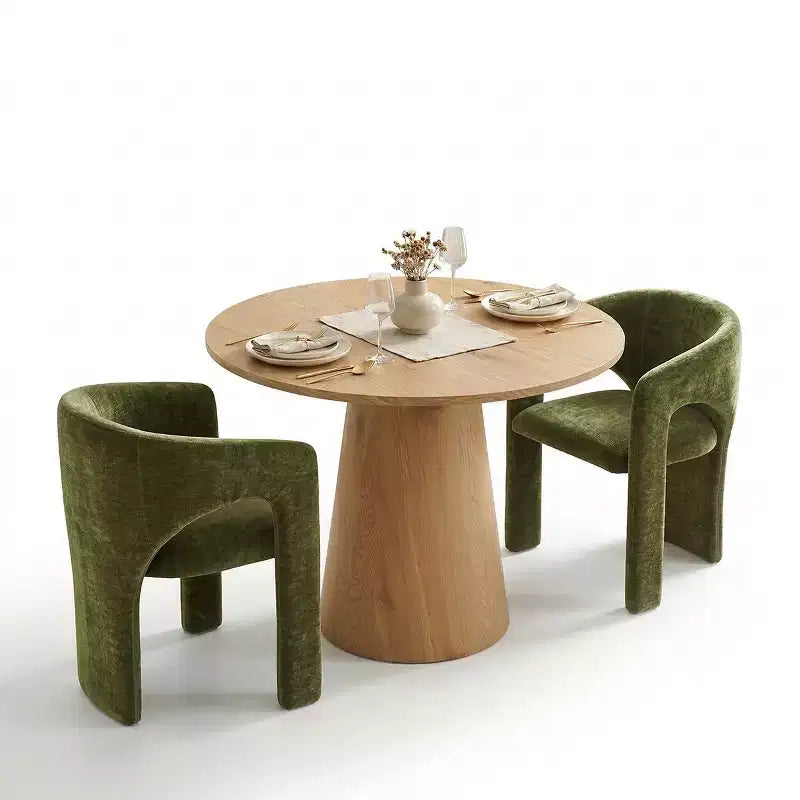Ensemble table à manger ronde avec 2 fauteuils en chenille, table moderne à piédestal et chaises rembourrées à dossier complet et accoudoirs - Panipeachy