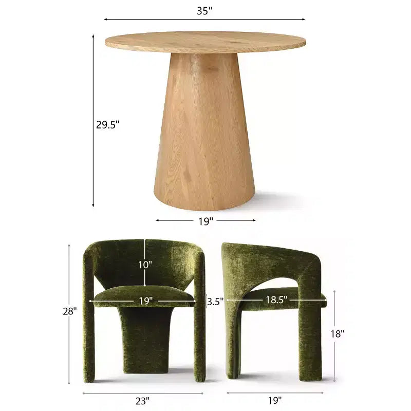 Ensemble table à manger ronde avec 2 fauteuils en chenille, table moderne à piédestal et chaises rembourrées à dossier complet et accoudoirs - Panipeachy
