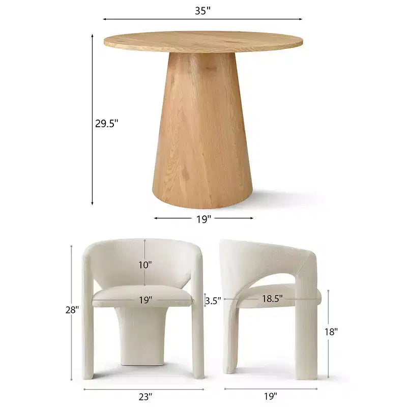 Ensemble table à manger ronde avec 2 fauteuils en chenille, table moderne à piédestal et chaises rembourrées à dossier complet et accoudoirs - Panipeachy