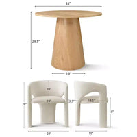 Ensemble table à manger ronde avec 2 fauteuils en chenille, table moderne à piédestal et chaises rembourrées à dossier complet et accoudoirs - Panipeachy
