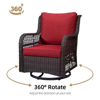 Ensemble de bistro d'extérieur 3 pièces - Chaises berçantes pivotantes en osier tout temps avec coussins - Table d'appoint en verre trempé - Parfait pour le jardin, la véranda, la terrasse