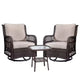 3 Piece Outdoor Bistro Set - All-Weather Wicker Swivel Rocker Chairs with Cushions - Tempered Glass Side Table - Perfect for Garden, Porch, Deck