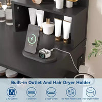 Coiffeuse avec miroir lumineux LED et prise de courant avec 3 modes de couleur et luminosité réglable, 2 tiroirs et 4 étagères de rangement, pour le maquillage, chambre à coucher