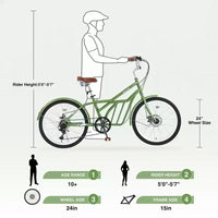 NAYSAYE Vélo de ville 24 pouces pour adultes, 6 vitesses, vélo hybride de ville avec double frein en V, selle réglable, cadre en acier pour femmes et hommes, trajets quotidiens et loisirs