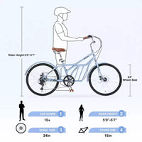NAYSAYE Vélo de ville 24 pouces pour adultes, 6 vitesses, vélo hybride de ville avec double frein en V, selle réglable, cadre en acier pour femmes et hommes, trajets quotidiens et loisirs