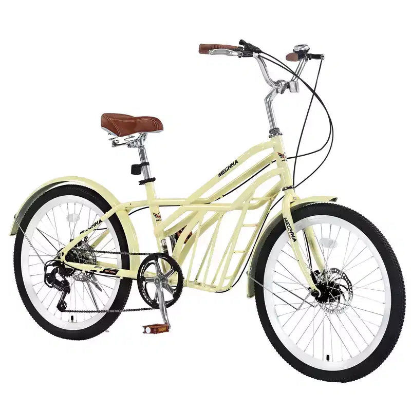 NAYSAYE Vélo de ville 24 pouces pour adultes, 6 vitesses, vélo hybride de ville avec double frein en V, selle réglable, cadre en acier pour femmes et hommes, trajets quotidiens et loisirs