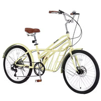 NAYSAYE Vélo de ville 24 pouces pour adultes, 6 vitesses, vélo hybride de ville avec double frein en V, selle réglable, cadre en acier pour femmes et hommes, trajets quotidiens et loisirs