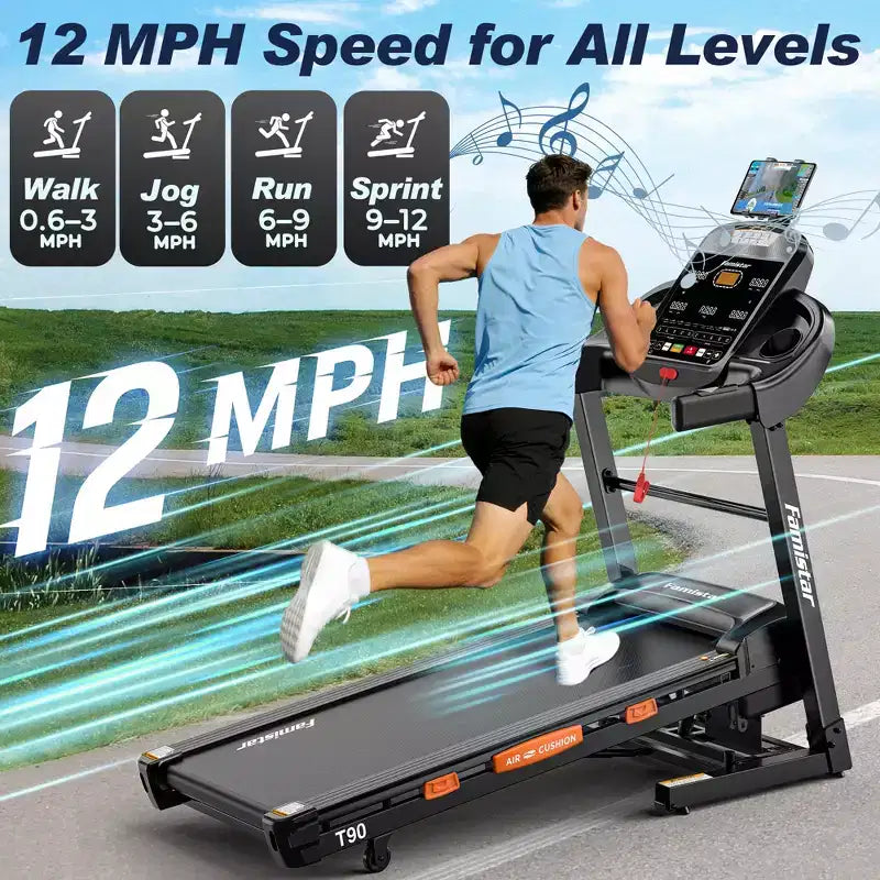 Tapis de course à inclinaison automatique de 20 %, capacité de 180 kg, tapis de course pliable de 5 CV pour la maison, machine de course/marche portable avec écran LCD, haut-parleurs HiFi, application intelligente