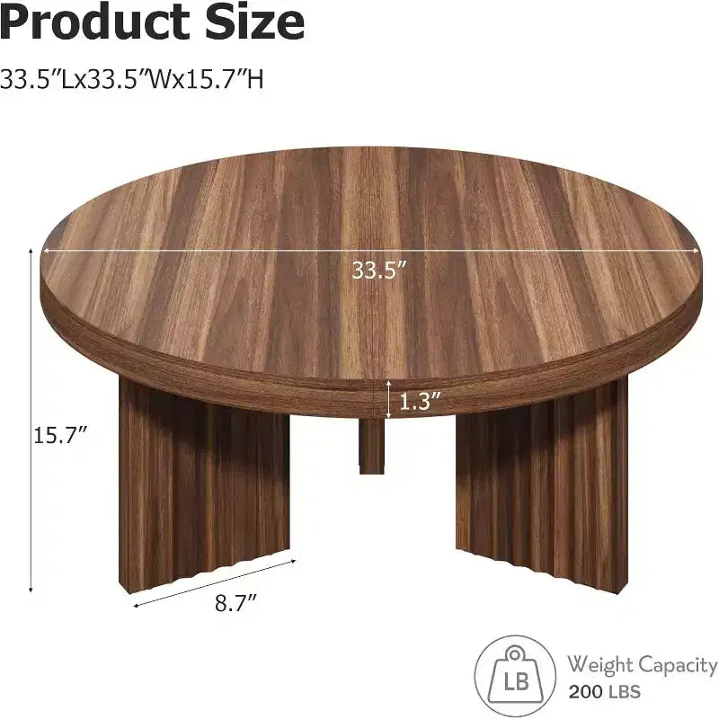 Petite table basse ronde 33.4 - plateau épais de 1.3 avec pieds cannelés, table cocktail d'appoint pour salon chambre assemblage facile