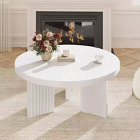 Petite table basse ronde 33.4 - plateau épais de 1.3 avec pieds cannelés, table cocktail d'appoint pour salon chambre assemblage facile