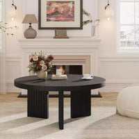 Petite table basse ronde 33.4 - plateau épais de 1.3 avec pieds cannelés, table cocktail d'appoint pour salon chambre assemblage facile