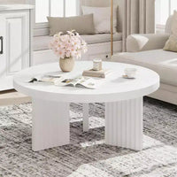 Petite table basse ronde 33.4 - plateau épais de 1.3 avec pieds cannelés, table cocktail d'appoint pour salon chambre assemblage facile
