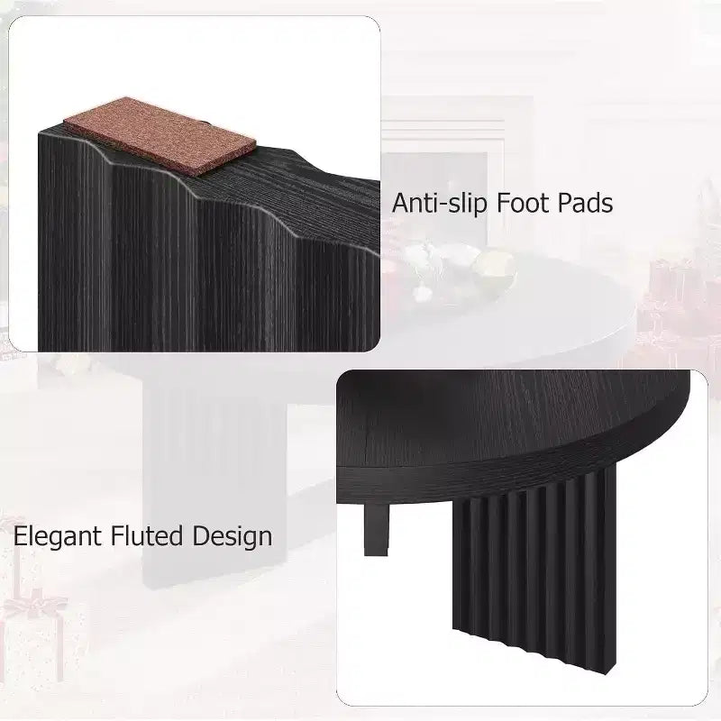 Petite table basse ronde 33.4 - plateau épais de 1.3 avec pieds cannelés, table cocktail d'appoint pour salon chambre assemblage facile