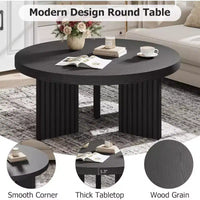 Petite table basse ronde 33.4 - plateau épais de 1.3 avec pieds cannelés, table cocktail d'appoint pour salon chambre assemblage facile