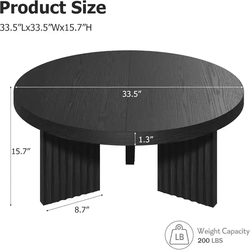 Petite table basse ronde 33.4 - plateau épais de 1.3 avec pieds cannelés, table cocktail d'appoint pour salon chambre assemblage facile