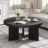 Petite table basse ronde 33.4 - plateau épais de 1.3 avec pieds cannelés, table cocktail d'appoint pour salon chambre assemblage facile