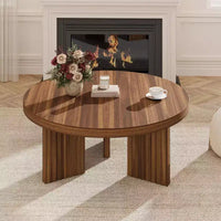 Petite table basse ronde 33.4 - plateau épais de 1.3 avec pieds cannelés, table cocktail d'appoint pour salon chambre assemblage facile