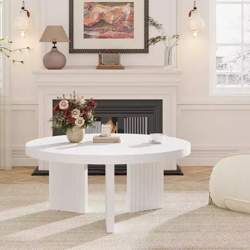 Petite table basse ronde 33.4 - plateau épais de 1.3 avec pieds cannelés, table cocktail d'appoint pour salon chambre assemblage facile