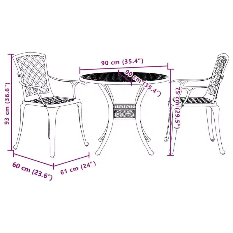 vidaXL Ensemble repas de jardin 3 pcs Aluminium Mobilier d'extérieur Patio moderne