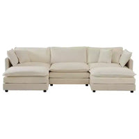 Canapé d'angle modulaire en chenille en forme de U Homy Casa avec poufs réversibles, confort coussiné profond, beige