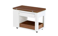 Table basse moderne multifonctionnelle JVNOXK de 70 cm, table d'appoint de rangement multi-niveaux avec plateau pliable et roulettes lisses, blanc et noyer