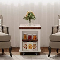 Table basse moderne multifonctionnelle JVNOXK de 70 cm, table d'appoint de rangement multi-niveaux avec plateau pliable et roulettes lisses, blanc et noyer