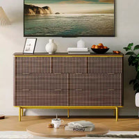 COZONY commode 7 tiroirs cannelée large 54, meuble de rangement moderne en bois au design incurvé et poignées métalliques pour chambre salon