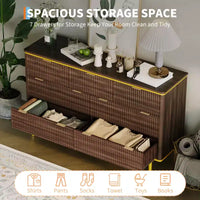 COZONY commode 7 tiroirs cannelée large 54, meuble de rangement moderne en bois au design incurvé et poignées métalliques pour chambre salon