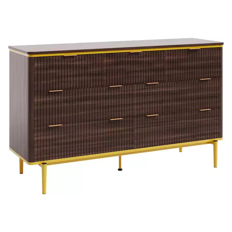 COZONY commode 7 tiroirs cannelée large 54, meuble de rangement moderne en bois au design incurvé et poignées métalliques pour chambre salon