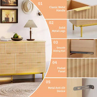 COZONY commode 7 tiroirs cannelée large 54, meuble de rangement moderne en bois au design incurvé et poignées métalliques pour chambre salon