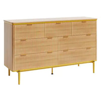 COZONY commode 7 tiroirs cannelée large 54, meuble de rangement moderne en bois au design incurvé et poignées métalliques pour chambre salon