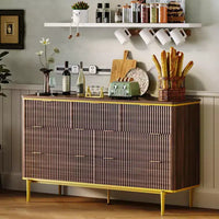 COZONY commode 7 tiroirs cannelée large 54, meuble de rangement moderne en bois au design incurvé et poignées métalliques pour chambre salon