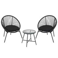 Ensemble bistrot 3 pièces d'extérieur en rotin avec 2 chaises rembourrées et table en verre trempé, mobilier de patio en osier PE résistant aux intempéries pour porche, jardin