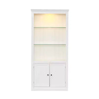Bibliothèque de 200 cm de haut, Vitrine avec plafonnier LED réglable 5 couleurs et étagères en verre trempé, Style rétro - ModernLuxe