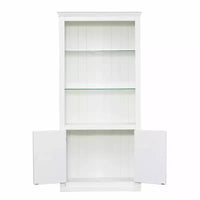 Bibliothèque de 200 cm de haut, Vitrine avec plafonnier LED réglable 5 couleurs et étagères en verre trempé, Style rétro - ModernLuxe