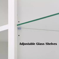 Bibliothèque de 200 cm de haut, Vitrine avec plafonnier LED réglable 5 couleurs et étagères en verre trempé, Style rétro - ModernLuxe