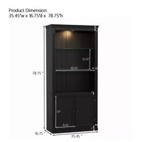 Bibliothèque de 200 cm de haut, Vitrine avec plafonnier LED réglable 5 couleurs et étagères en verre trempé, Style rétro - ModernLuxe
